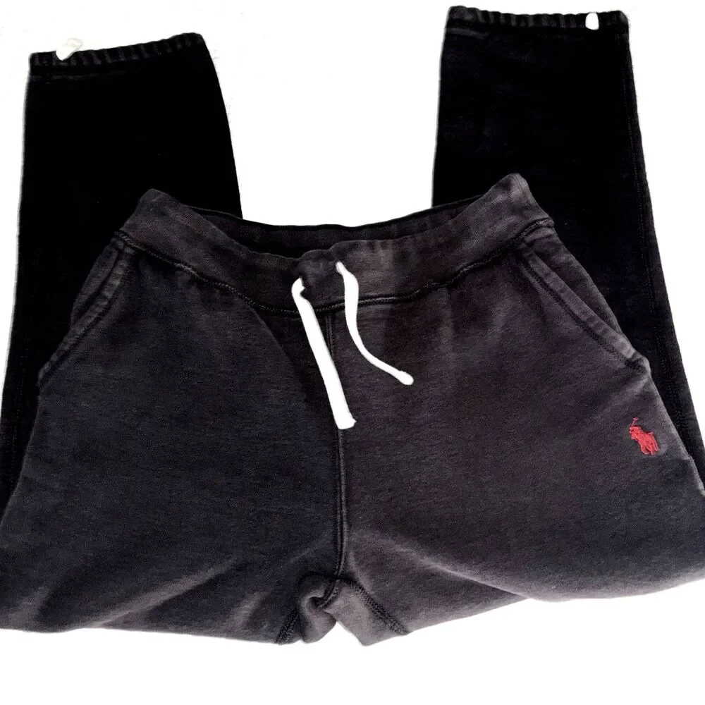 Polo Ralph Lauren Black Sweatpants Mens Small Black Red Pony Drawstring Pockets